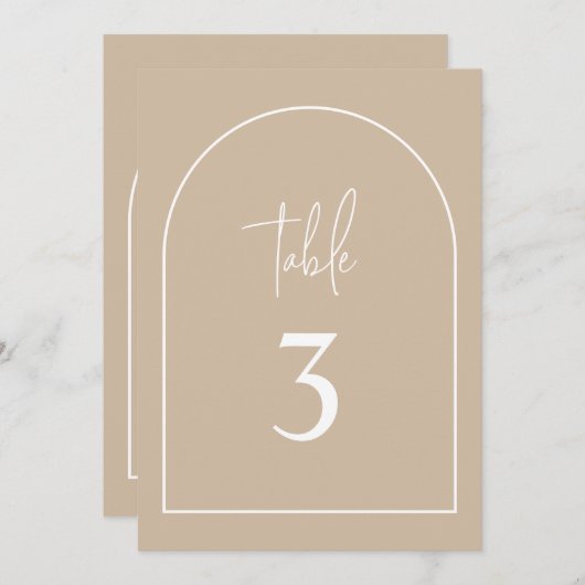Beige Arch Minimal Baptism Table Number Kaart (Voorkant / Achterkant)
