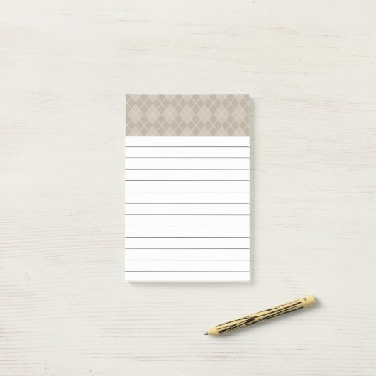 Beige Argyle Post It Notes (Op bureau)