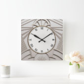 Beige Art Deco klok - Stijlvolle Abstracte lijnen (Huis)