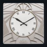 Beige Art Deco klok - Stijlvolle Abstracte lijnen<br><div class="desc">"Art Deco Clock",  "Art Nouveau Clock",  "White Cream Light Beige",  "1920s geometric symmetrical lines",  "Stylish Sophisticated 1920 Style",  "Smart Grey Luxury",  "Retro  luxueus antiek",  "Elegant Line Pattern Design",  "Glamorous Glam Square Clock",  "Classy Classic Neutral Glamour"</div>