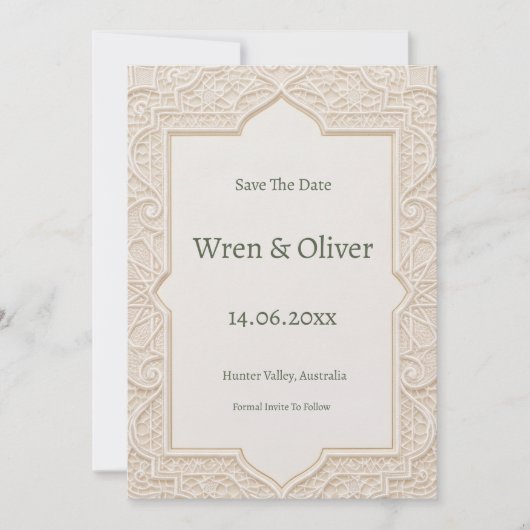Beige Art Deco Save the Date Kaart (Voorkant)