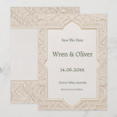 Beige Art Deco Save the Date Kaart (Voorkant / Achterkant)