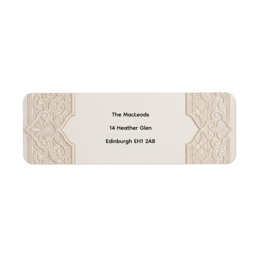 Beige Art Deco Trouwretouradreslabel Etiket (Voorkant)