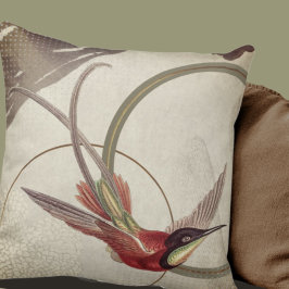 Beige Artistieke Hummingbird Design | Groen Kussen
