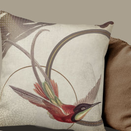 Beige Artistieke Hummingbird Design | Taupe Kussen