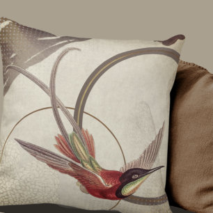 Beige Artistieke Hummingbird Design   Taupe Kussen