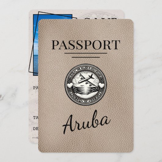 Beige Aruba Passport Bewaar de datum Save The Date (Voorkant / Achterkant)