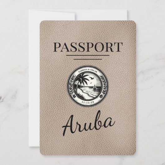 Beige Aruba Passport Uitnodiging voor bruiloft (Achterkant)