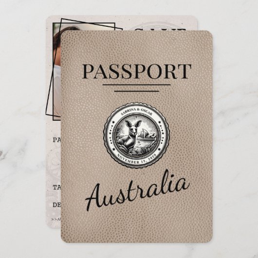 Beige Australia Passport Bewaar de datum Save The Date (Voorkant / Achterkant)