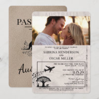Beige Australië Paspoort Uitnodiging voor de bruil