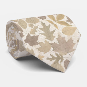 Beige Autumn Leaves met Damask Stropdas
