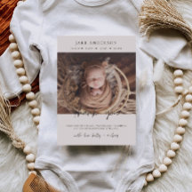 Beige baby geboorte foto bedankkaart