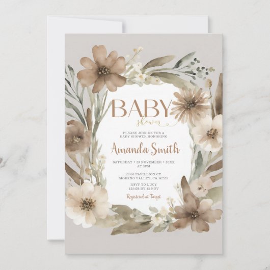 Beige Baby in Bloom Flowers Meisje Baby shower Kaart (Voorkant)