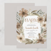 Beige Baby in Bloom Flowers Meisje Baby shower Kaart (Voorkant / Achterkant)