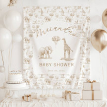 Beige baby shower banner safari toile