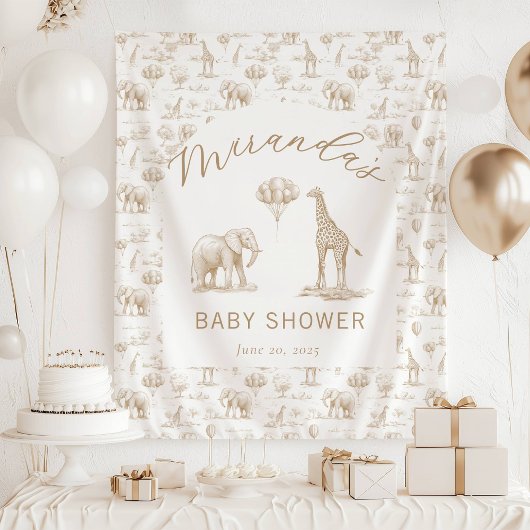 Beige baby shower banner safari toile wandkleed