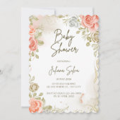 Beige Baby shower Bloemenuitnodiging Kaart (Voorkant)