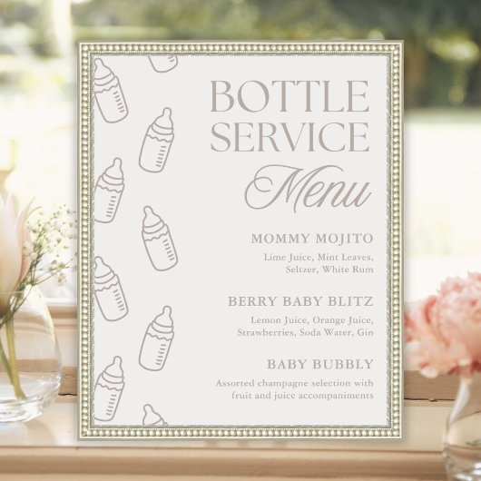 Beige baby shower fleservice drankmenu bord poster