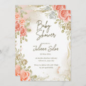 beige baby shower floral Flat Aankondiging Kaart (Voorkant / Achterkant)