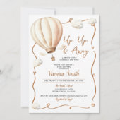 Beige Baby shower hete luchtballon, omhoog en weg Kaart (Voorkant)