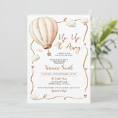 Beige Baby shower hete luchtballon, omhoog en weg Kaart (Staand voorkant)