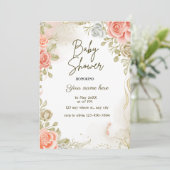 Beige baby showers bloemenuitnodigingen kaart (Staand voorkant)
