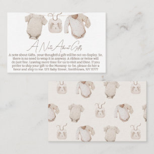 Beige Babykleding Baby shower Geschenken Opmerking Visitekaartje