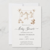 Beige babykleren en speelgoed baby shower kaart (Voorkant)