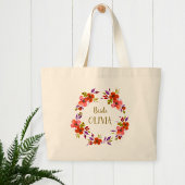 Beige Bag with Red Flowers for the Bride. Grote Tote Bag