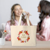 Beige Bag with Red Flowers for the Bride. Grote Tote Bag