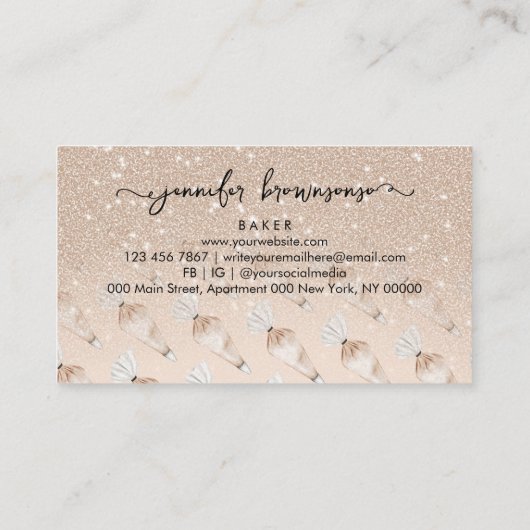 Beige Bakery Design Pastry Bag Glitz Visitekaartje (Achterkant)