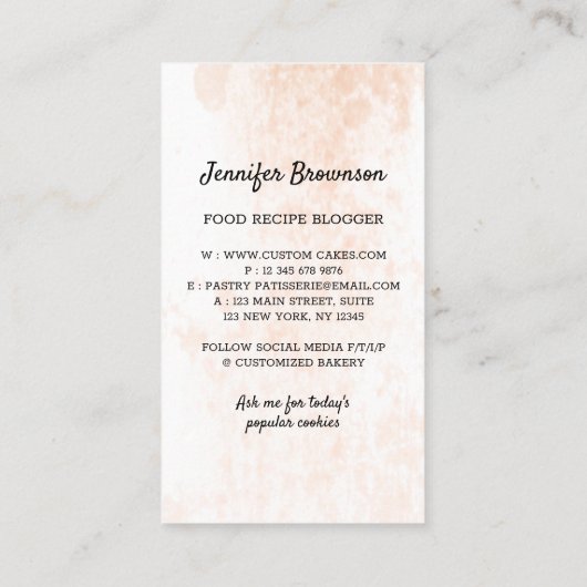 Beige Bakery Whip Pastry Visitekaartje (Achterkant)