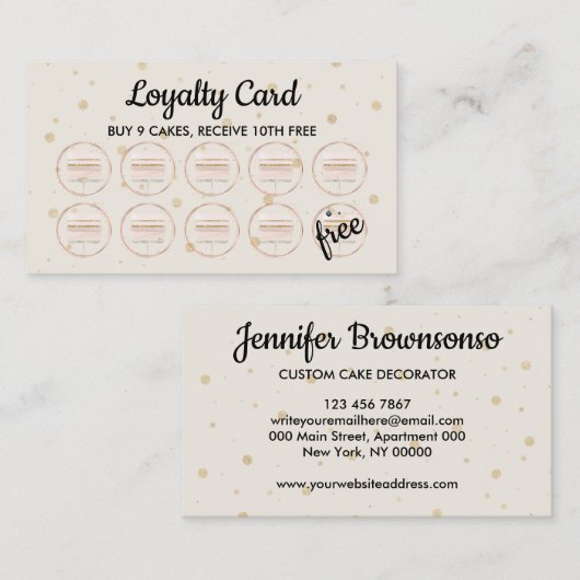 Beige Bakkerij Gebak Patisserie Loyalty Taarten Visitekaartje (Voorkant / Achterkant)