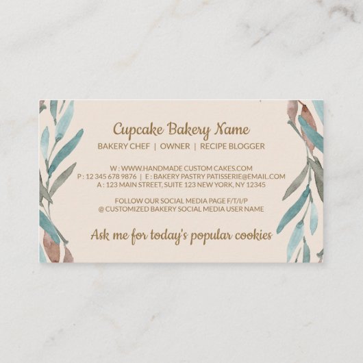 Beige bakkerij Koken Rolling Pin Pastry Chef Visitekaartje (Achterkant)