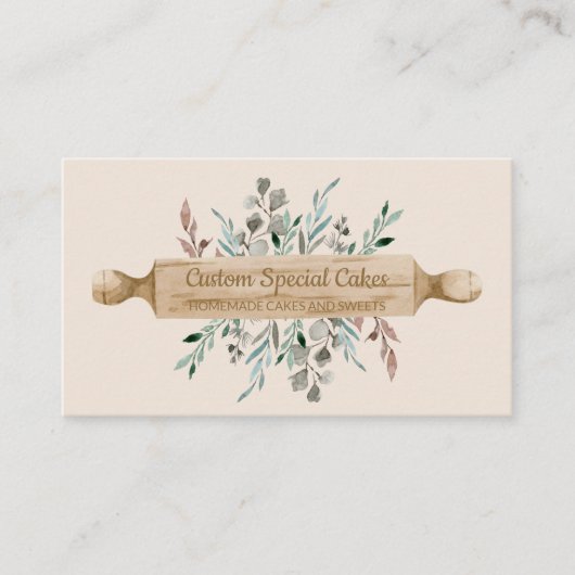 Beige bakkerij Koken Rolling Pin Pastry Chef Visitekaartje (Voorkant)