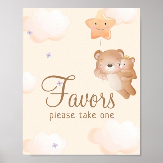 Beige Ballon Teddy Bear Baby shower Favorieten Poster (Voorkant)