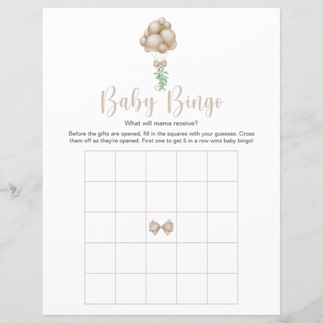 Beige ballonnen Baby shower bingogame (Voorkant)