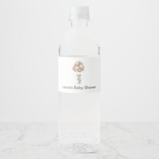 Beige ballonnen Baby shower Waterfles Etiket (Voorkant)