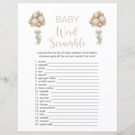 Beige ballonnen Baby shower Word Scramble