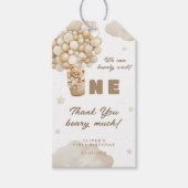 Beige ballonnen Baby Teddy 1st Verjaardag Bedankt Cadeaulabel (Voorkant)