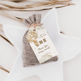 Beige ballonnen Baby Teddy 1st Verjaardag Bedankt Cadeaulabel
