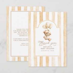 Beige ballonnen en teddybeer babyshower bedankkaart