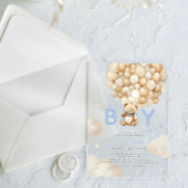 Beige ballonnen Teddy Bear Boy Modern Baby shower Acryl Uitnodigingen