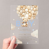 Beige ballonnen Teddy Bear Boy Modern Baby shower Acryl Uitnodigingen (Insitu (Draagbaar))