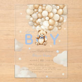 Beige ballonnen Teddy Bear Boy Modern Baby shower Acryl Uitnodigingen (Voorkant)