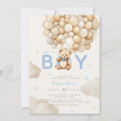 Beige ballonnen Teddy Bear Boy Modern Baby shower Kaart (Voorkant)