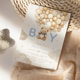Beige ballonnen Teddy Bear Boy Modern Baby shower Kaart