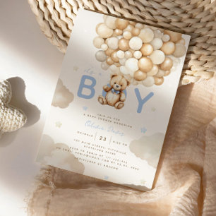 Beige ballonnen Teddy Bear Boy Modern Baby shower Kaart