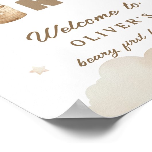 Beige ballonnen Teddy Bear Eerste Verjaardag Welko Poster (Hoek)