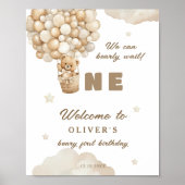 Beige ballonnen Teddy Bear Eerste Verjaardag Welko Poster (Voorkant)